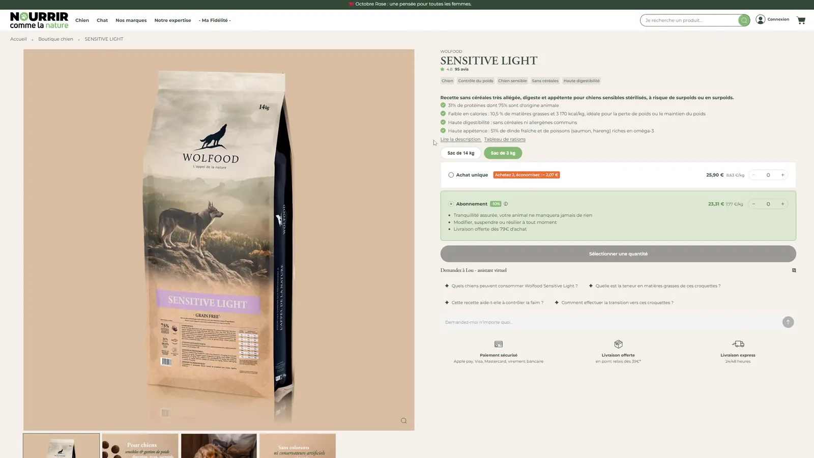 Product page: subscription, delivery frequency, then the cart