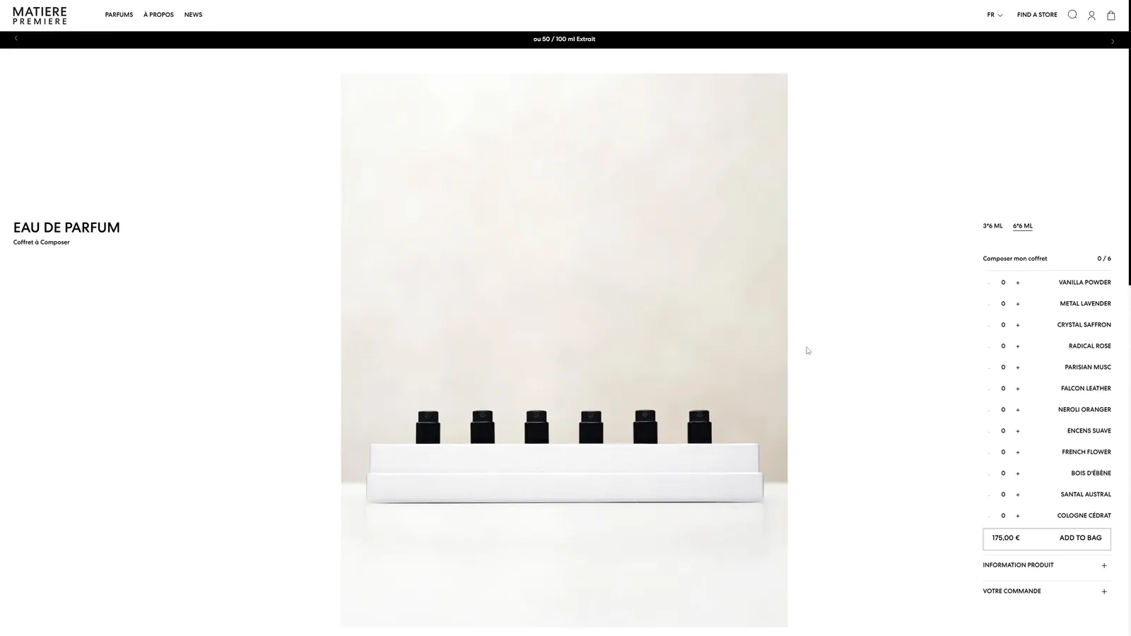 Build-your-own box: 6×6 ml, then 3×6 ml, filled and added to the cart