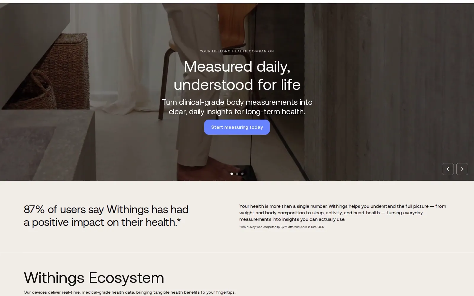 Scroll through the Withings home page